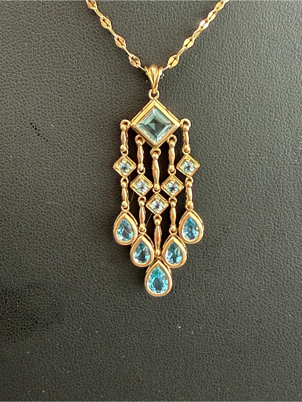 10K Gold Blue Topaz Chandelier Pendant Necklace - chain not included